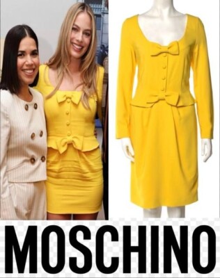 New 1.8K Moschino 2022 Barbie Yellow Couture Party Dress 40 42 4 6 8 Bow S M