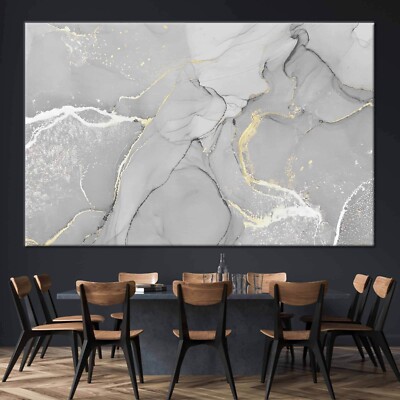 Gray Marble Painting, Silver Marble Decor, Gold Marble Canvas, Gold Print