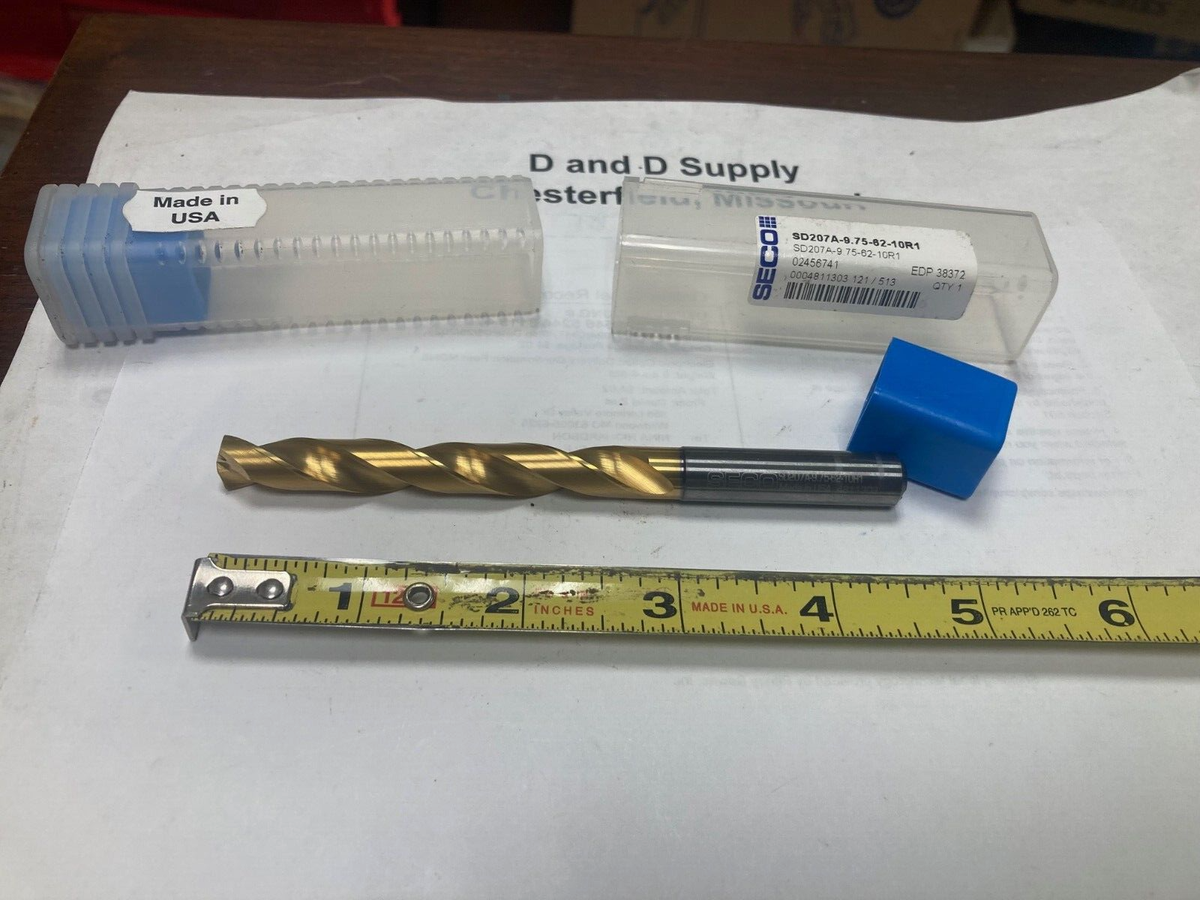 SECO 9.75mm Carbide Coolant Drill, SD207A-9.75-62-10R1, 122mm OAL, 140°,  TiAlN