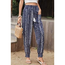 Geometric Print Tassel High-Rise Pants