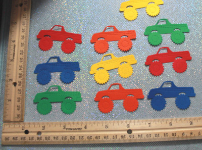  10 MONSTER  TRUCK  cardstock paper die cut embellishments 