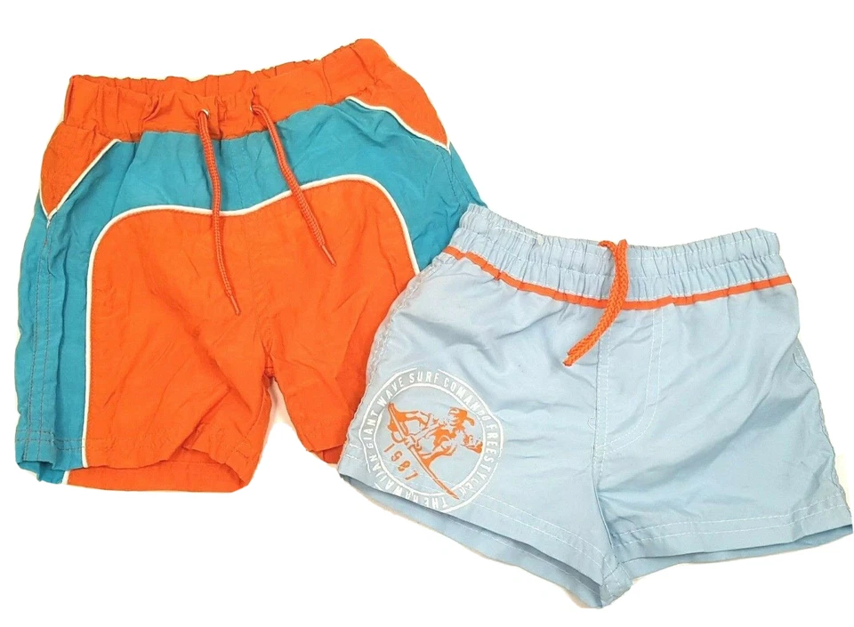 2x Jungen Badehosen Gr. 80 Badeshorts Bermuda orange hellblau Tunnelzug 