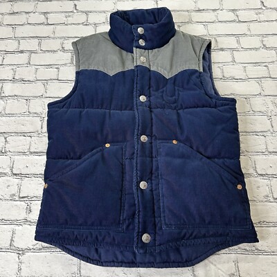 True Religion Carter Vest Jacket Logo Navy Blue Grey Corduroy