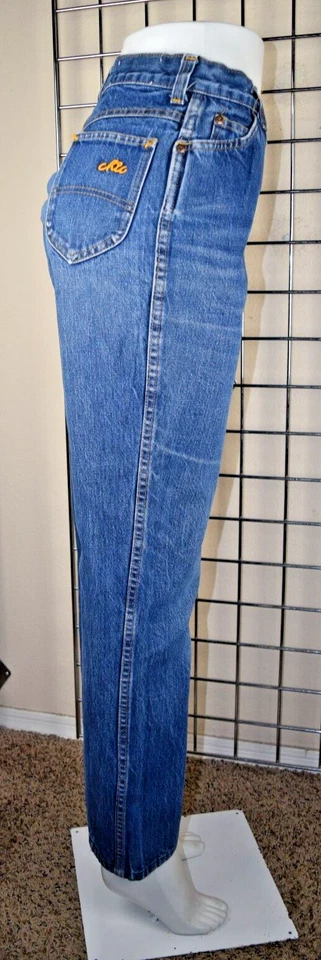 Jeans Vintage Chic by HIS 32 x 28 Años 70 Clásicos Azul Cintura Alta Corte Bota Hecho en EE. UU. Foto 4 de 4