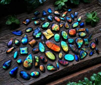 201 Cts Wholesale Labradorite Parcel Full Fire Mix Size & Shape Loose Cabochons