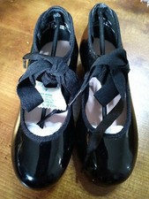 Little Girls' Capezio TeleTone Tap Shoes Black Dance Sz 9M Lace Up N625C PAT