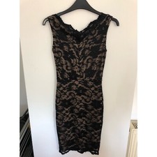New Look Lace Black Cream Bodycon Mini Dress Size 8