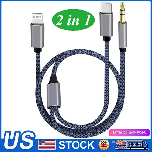 2 in 1 Type-C iOS to 3.5mm AUX Audio Cord Cable For iPhone 16 15 14 13 Pro Max