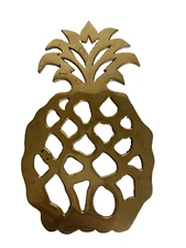 MCM Brass Pineapple Trivet Open Sillouette Cut Out Wall Art Hot Plate Footed