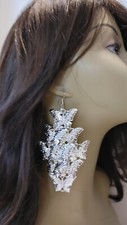BUTTERFLY EARRINGS DANGLE EARRINGS 5 IN L SILVER OR GOLD TONE EARRINGS