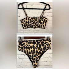 Leopard print two-piece bikini removable straps high waisted bottoms extra large