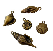 Seashell Shell Collection Ocean Theme Antiqued Brass Gold Bead Drop Charms