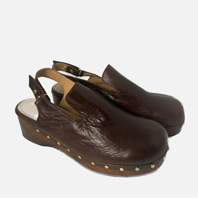 Comme SE A Woodi Clogs Leather Brown Gold Studs Boho Peasant 37 EU 6.5 US