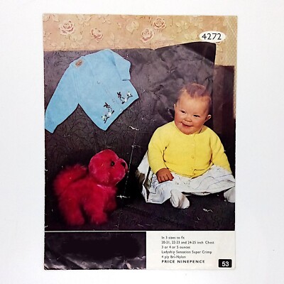 Baby Strickmuster Rundhals & V-Ausschnitt Strickjacken Vintage 60er Jahre Muster 20-25'' Brustumfang