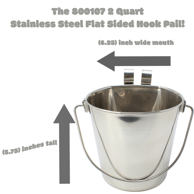 800107 Stainless Steel 2 Quart Flat Sided Food Water Bucket Pail Dog