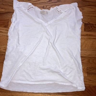 Loft Womens Large White Cotton Sleeveless Top Eyelet