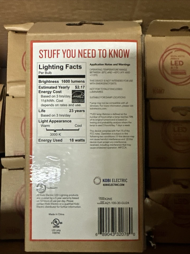 12 Pcs Kobi Electric LED A21 18W Dimmable 3000K Warm White, 1600lm GU24 Base-12p - Image 3 of 4