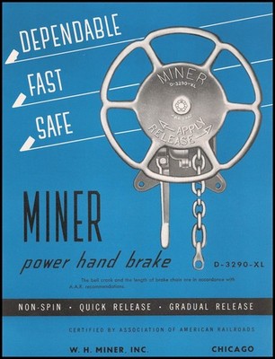 1953 W. H. Miner Inc. Chicago Railroad Train Power Hand Brakes Vintage Print Ad
