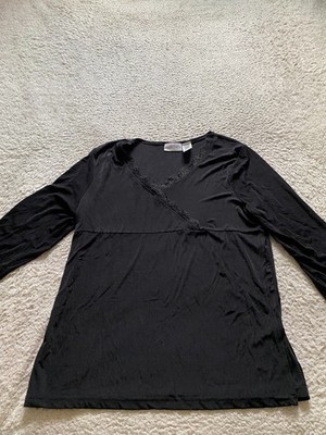 Jaclyn Smith Women 3/4 Sleeve Lace V-Neck Blouse Black Size L