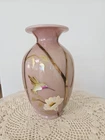 Rare Fenton Glossy Burmese Hand Painted Hummingbird Glass Vase