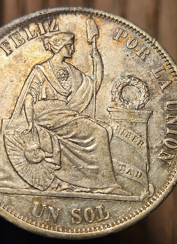 1865/55 Peru Un 1 Sol Toned AU + Details Nice!