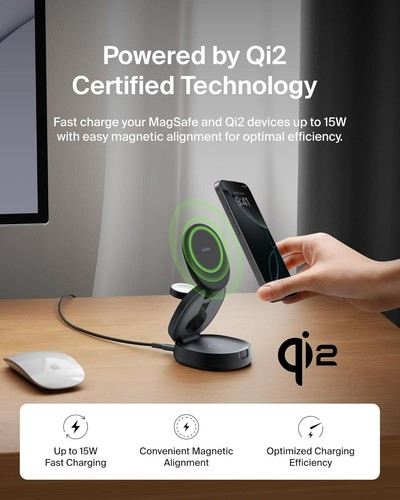 Belkin MagSafe - Caricabatterie Compatibile, Stazione di Ricarica Wireless Convertibile 3 in 1 - Foto 6 di 8