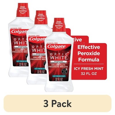 (3 pack) Colgate Optic White Whitening Mouthwash, 2% Hydrogen Peroxide, 32 fl oz