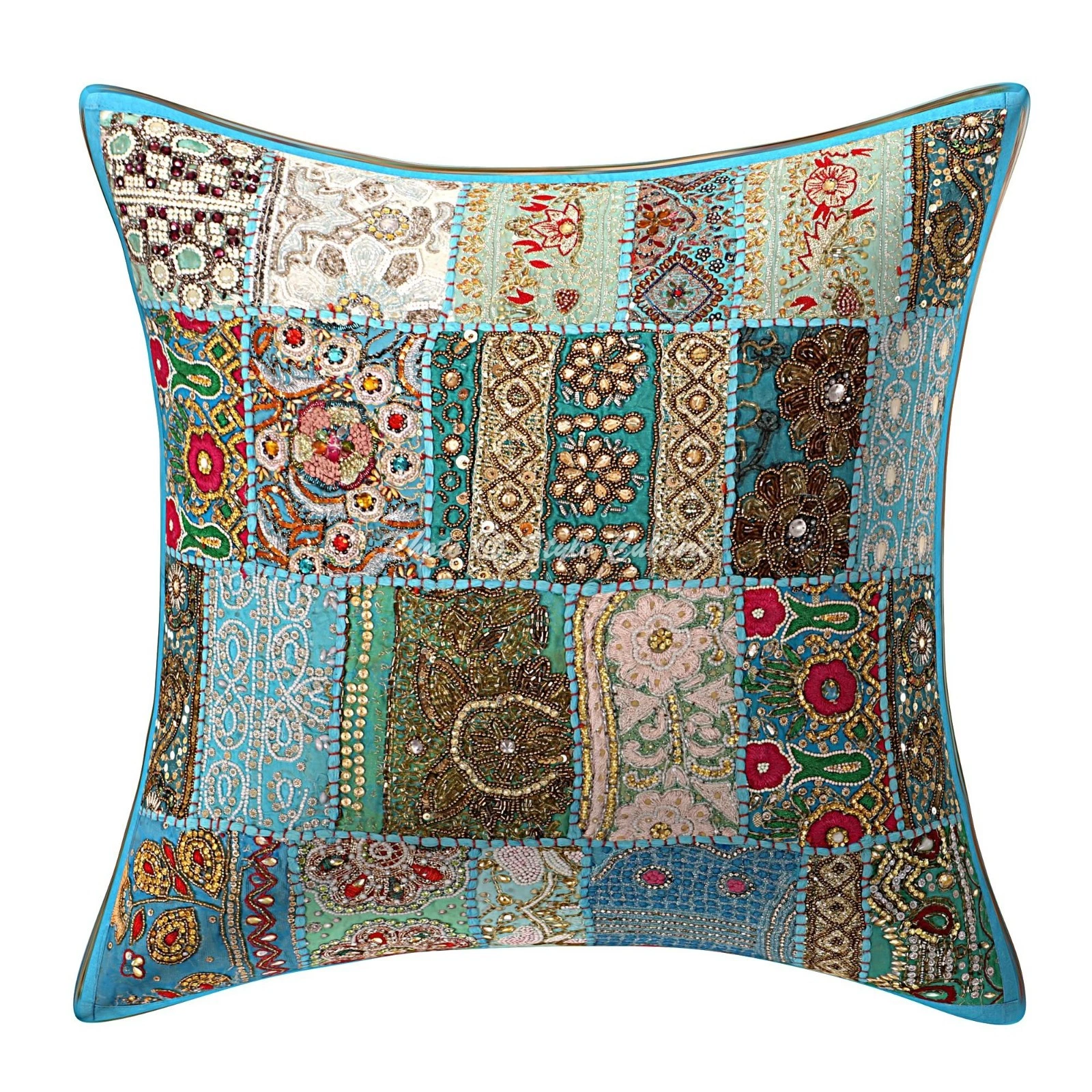 Boho Cotton Throw Pillow Cover Beaded Patchwork Patchwork 45x45 cm Cushion Cover