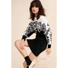 Farm Rio Surreal Garden Knit Sweaterdress Floral Black White Size S