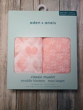 Aden  Anais Piece Of My Heart 2 Pack 100 Cotton Muslin Swaddle Blankets Sealed