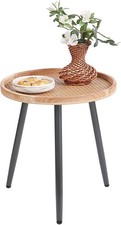 Rattan Round End Table Mental Side Table Nightstand/Small Wood