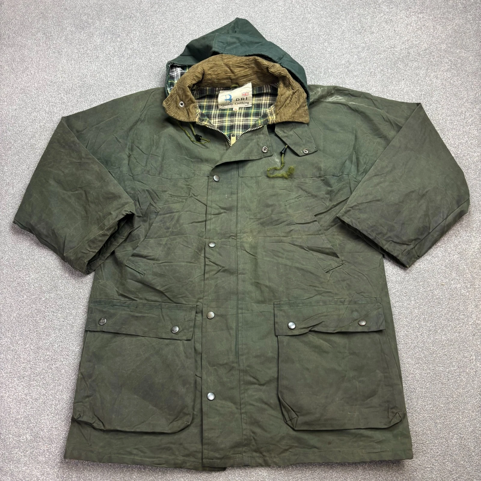 Wax Jacket Adult Medium Green Country Hunting Outdoors Waterproof Lined Mens*