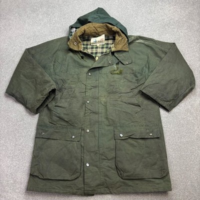 Wax Jacket Adult Medium Green Country Hunting Outdoors Waterproof Lined Mens*