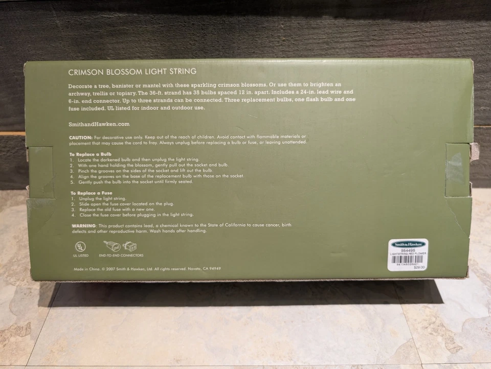 Cadena de luces Smith & Hawken flor carmesí 35 luces interior exterior probado Foto 3 de 4