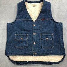 Vintage 70s 80s Wrangler Big Ben Sherpa Line Denim Vest Large Blue Western Biker