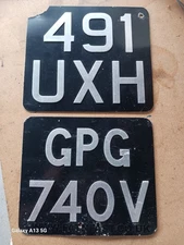 2 x Pressed aluminium number plate vintage style GPG 740V , 491 UXH