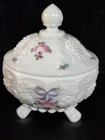 Vintage Fenton Forget Me Nots Covered Handpainted  Covered Candy Dish