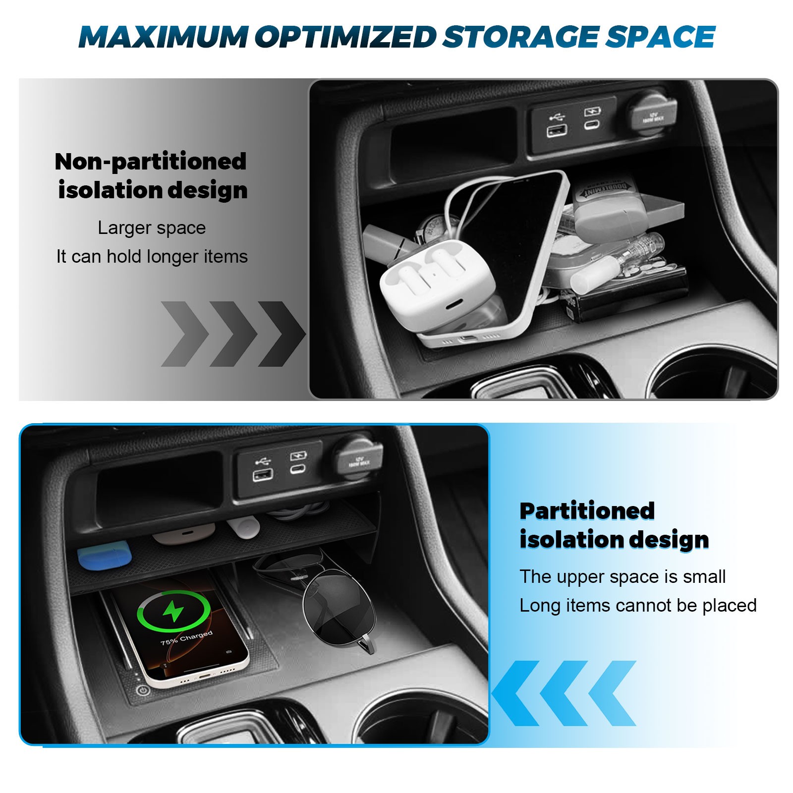 Center Console Storage Insert Tray Divider For Honda Pilot 2023-2025 Accessories