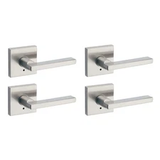Halifax Square Satin Nickel Privacy Bed/Bath Door Handle with Lock (4-Pack)
