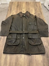 Vintage 1 Crest Barbour Solway Zipper C40 Large Mens Wax Jacket Belt & Fur Liner