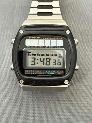 Vintage Seiko A156-5030 Rare NOS Alarm Chronograph Quartz Watch SilverWave