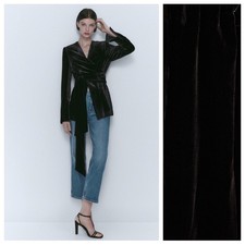 Massimo Dutti Black Velvet Wrap-Style Blazer with Tie Detail Size: 2