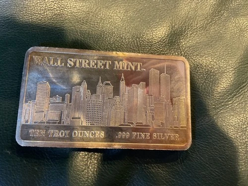 10 troy ounce bar of silver bullion .999. Wall Street mint.