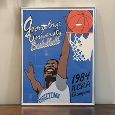 Vintage 1984 Georgetown Basketball NCAA Champions Poster Chris Simms Signed 