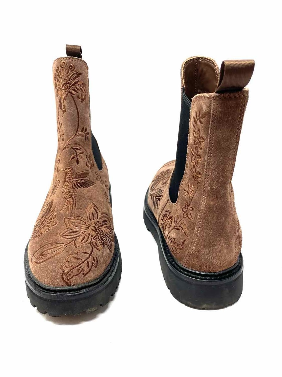 johnny was Women's Brown Size 9.5 Chelsea Suede Embroidered Boots