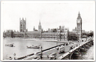 UK England London Houses Parliament Westminster Bridge 1905 Big Ben Thames PC