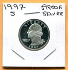 Gem 1997-S Proof Cameo Silver Washington Quarter - Free Shipping