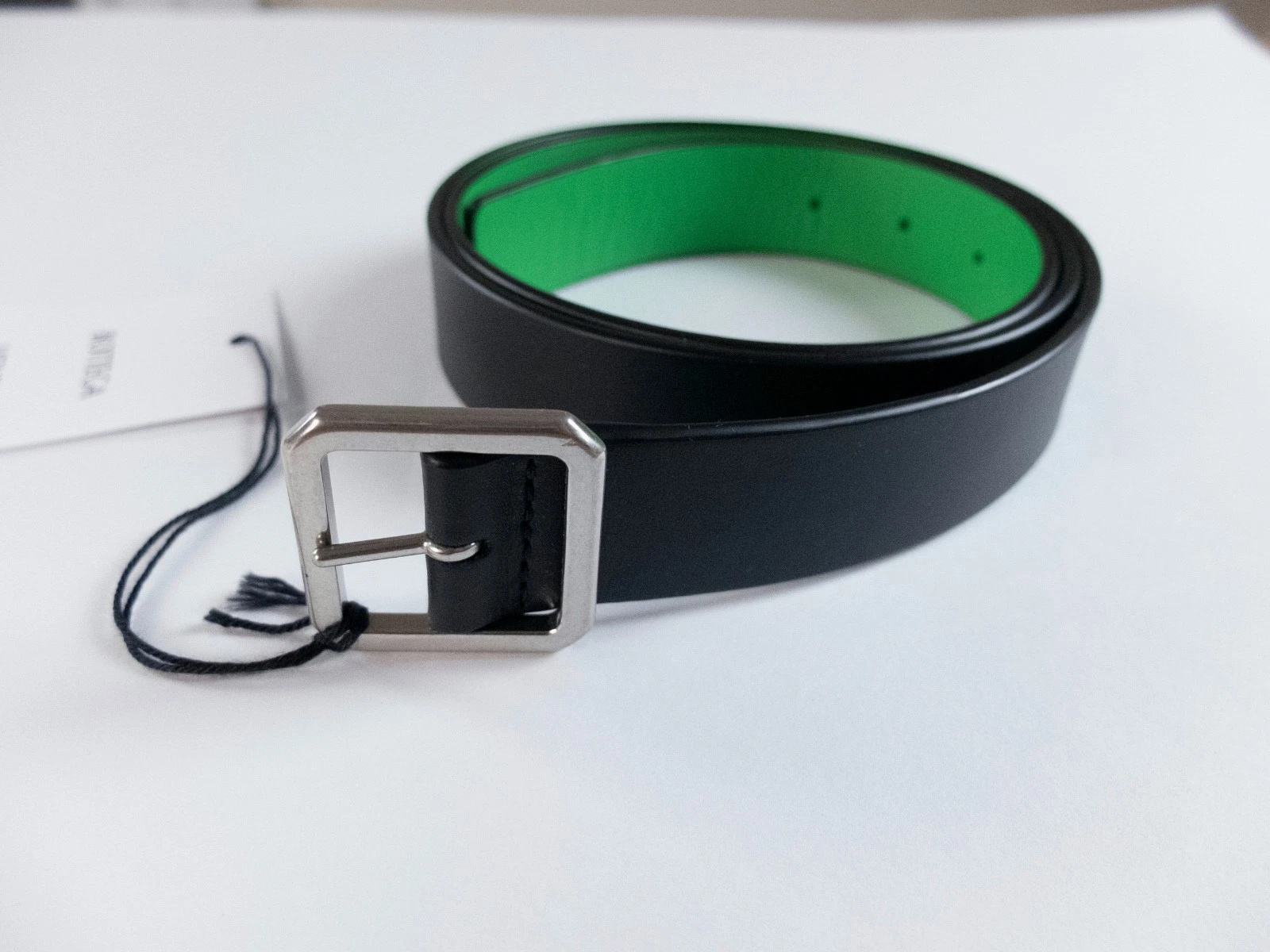 BOTTEGA VENETA cintura in pelle nera e verde taglia 100 (per vita 38 40 pollici)