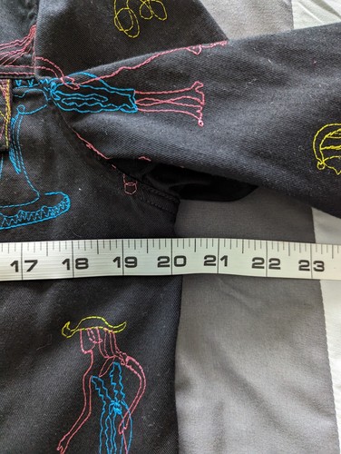 Coldwater Creek Jean Jacket Black Colorful Embroidery Dogs Coffee Cotton Small - Picture 11 of 12