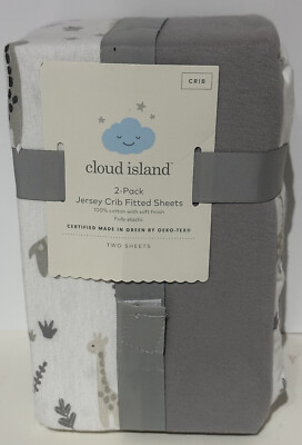 Cloud Island 2 Pack Dark Gray & White Giraffes Fitted Jersey Sheet Crib Set NEW